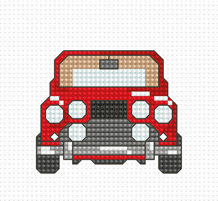 Car B024L Counted Cross-Stitch Kit featuring Aida canvas, Anchor threads, and needle, perfect for crafting enthusiasts.