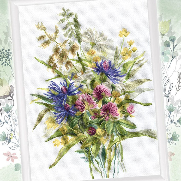 Charm of Summer Herbs M883 Counted Cross Stitch Kit featuring Aida canvas, DMC threads, and detailed chart.