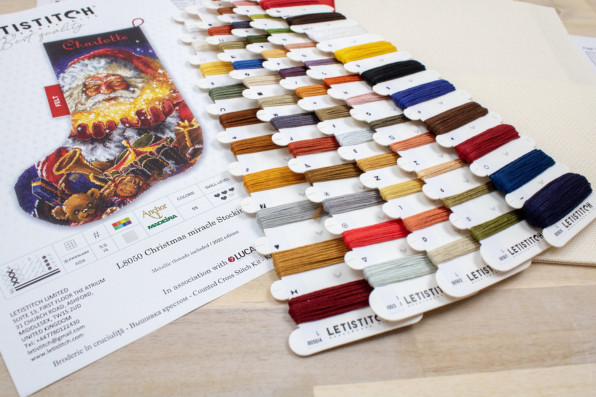 Christmas Miracle Stocking L8050 Counted Cross Stitch Kit featuring vibrant colors and high-quality Aida canvas.