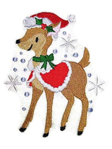Christmas Prance embroidered patch featuring festive design, suitable for iron-on or sewing applications, measuring 5.44 inches by 4.82 inches.