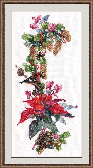 Christmas Star 1016 Counted Cross Stitch Kit featuring Aida canvas, colorful threads, and a needle for festive crafting.