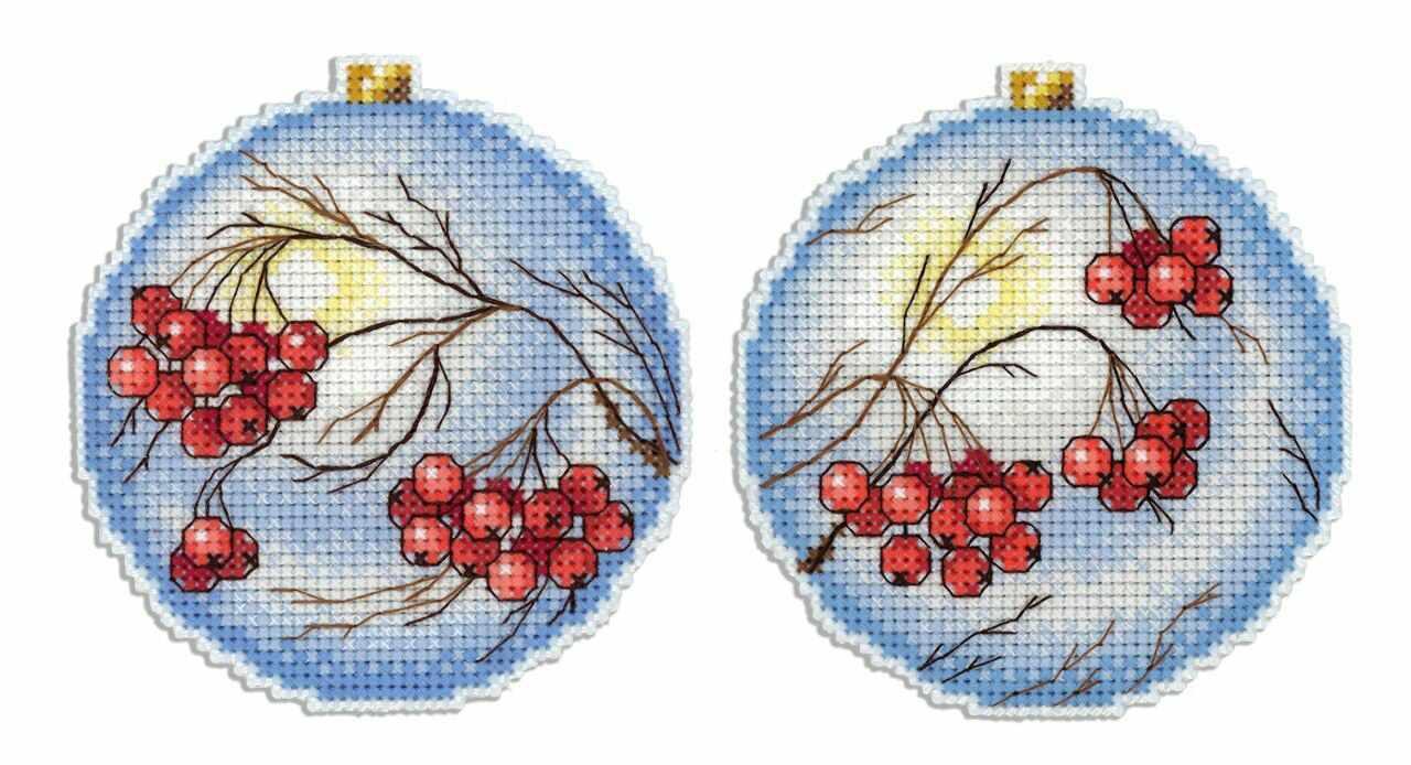 Rowan SR-166 Christmas Tree Decoration kit featuring plastic canvas, colorful threads, and beads for cross-stitching.