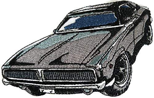 Classic 69 Charger embroidered patch, measuring 6 inches by 3.5 inches, featuring intricate stitching and vibrant colors.