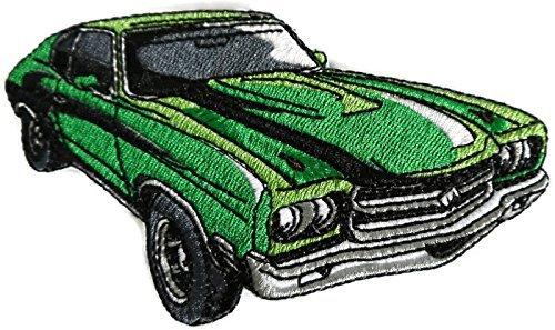 Classic 70 Chevy Chevelle embroidered patch, measuring 5.9" x 3.4", featuring vibrant colors and intricate details.