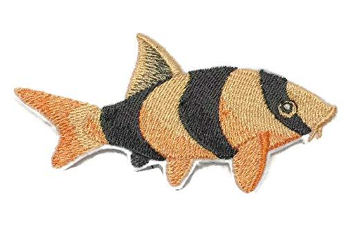 Embroidered Clown Loach fish patch, showcasing vibrant colors and intricate details, perfect for iron-on or sew-on application.