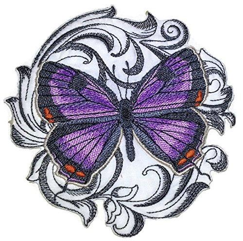 Colorado Hairstreak butterfly embroidered patch with baroque design, showcasing vibrant colors and intricate stitching, suitable for iron-on or sew-on application.