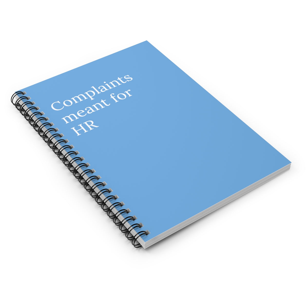 A humorous spiral notebook titled 'Complaints meant for HR' featuring ruled line pages, perfect for office use.
