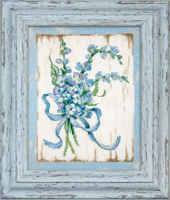 Counted Cross Stitch Kit BLUE I Leti974 featuring vibrant Anchor threads, canvas, needle, and instructions for crafting.