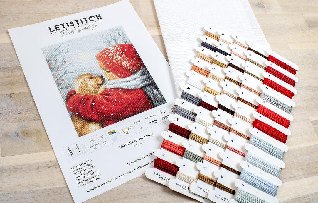 Counted Cross Stitch Kit Christmas Hugs L8019 featuring vibrant colors and Aida canvas.