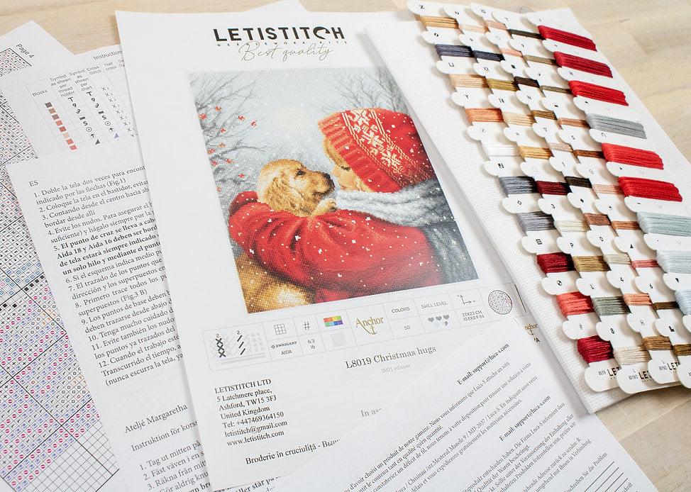 Counted Cross Stitch Kit Christmas Hugs L8019 featuring vibrant colors and Aida canvas.