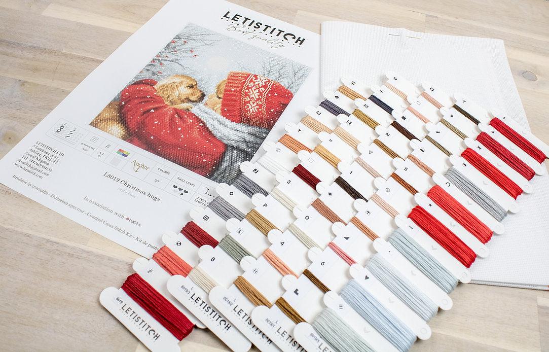 Counted Cross Stitch Kit Christmas Hugs L8019 featuring vibrant colors and Aida canvas.