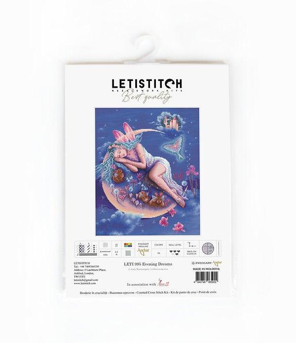 Counted Cross Stitch Kit Evening Dreams Leti995 featuring vibrant Anchor floss and Zweigart Aida canvas, perfect for crafting enthusiasts.