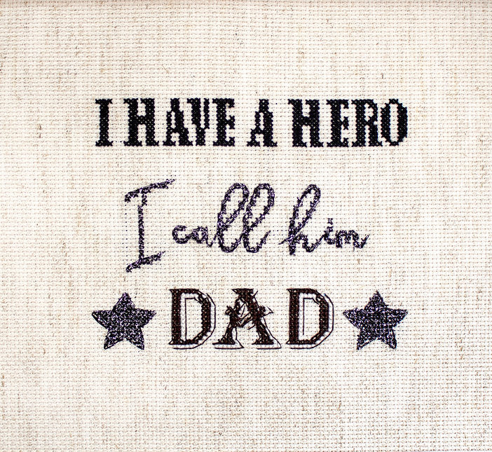 Counted Cross Stitch Kit Leti933 featuring canvas, metallic threads, and needle for crafting a Father's Day gift.