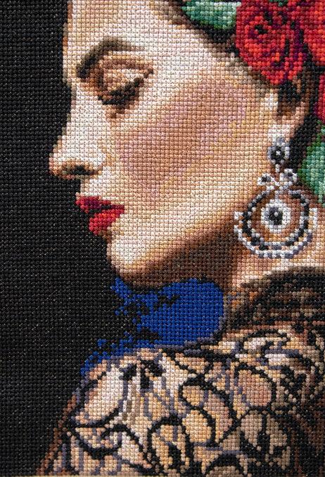 Counted Cross Stitch Kit Muse L8029 featuring Aida canvas, 52 Anchor colors, needle, and instructions.