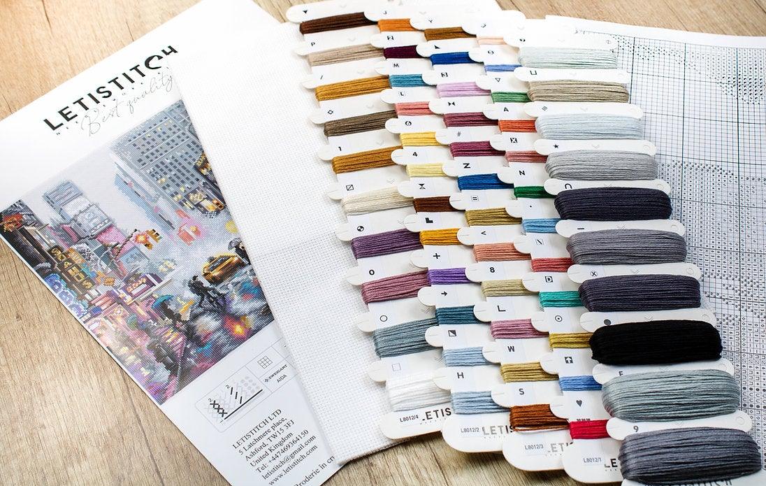 Counted Cross Stitch Kit New York featuring vibrant colors and detailed design on Zw.Aida canvas.