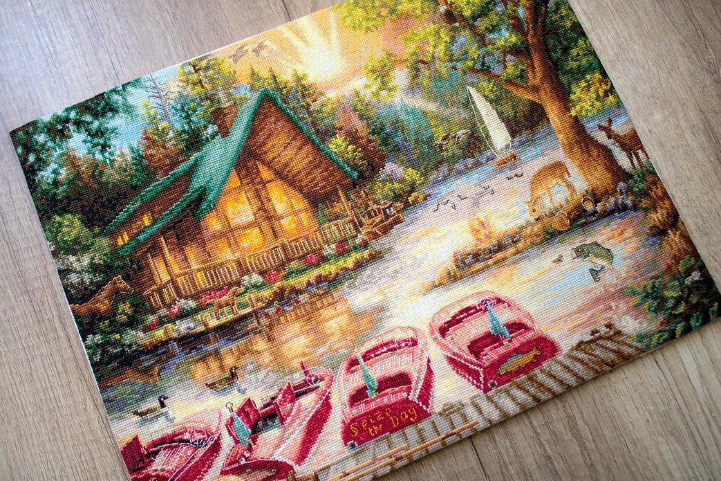 Counted Cross Stitch Kit Seize the Day Leti963 with vibrant threads and canvas.