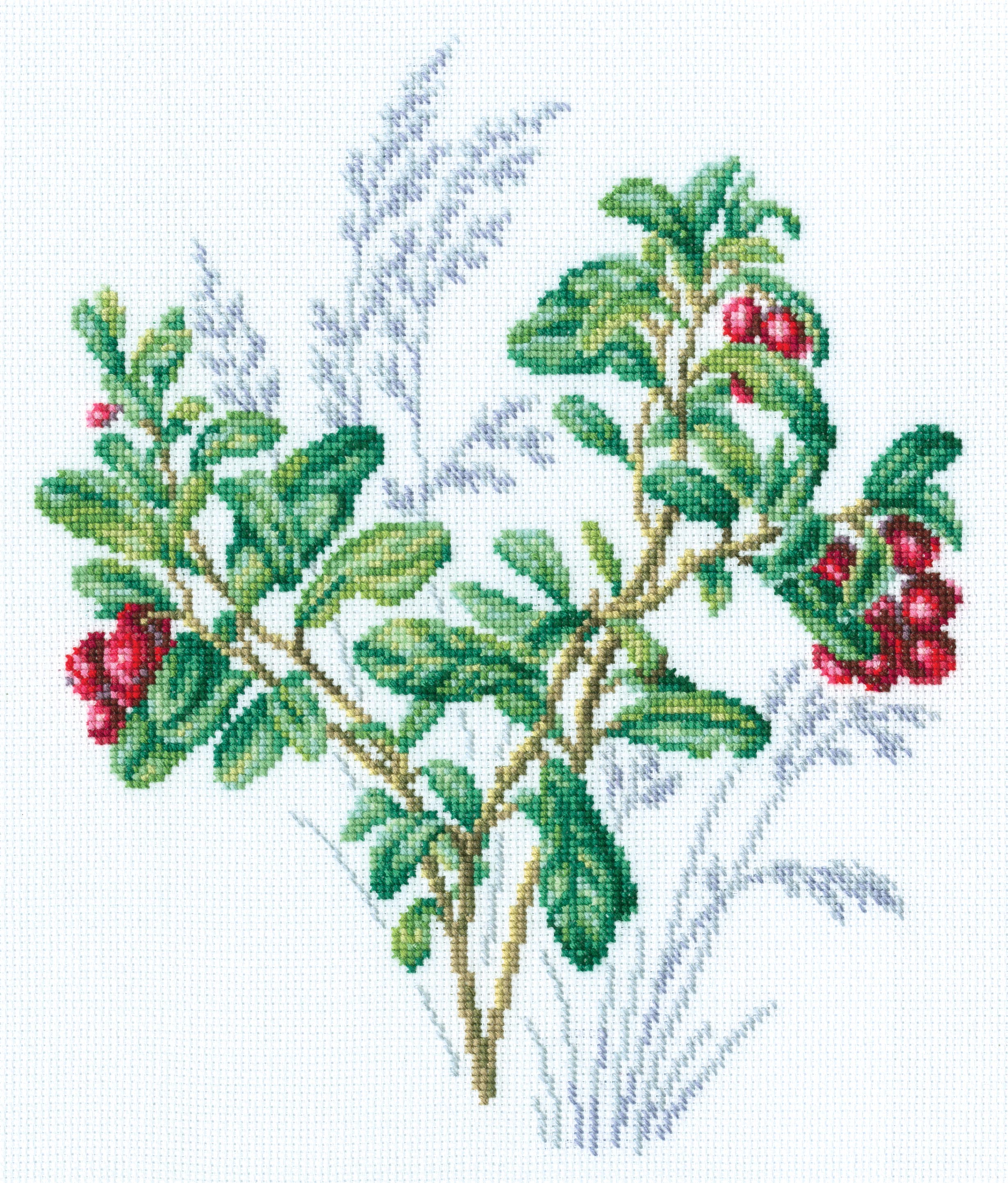 Cowberry M941 Counted Cross Stitch Kit featuring Aida 16 canvas, needle, chart, and instructions, perfect for crafting enthusiasts.