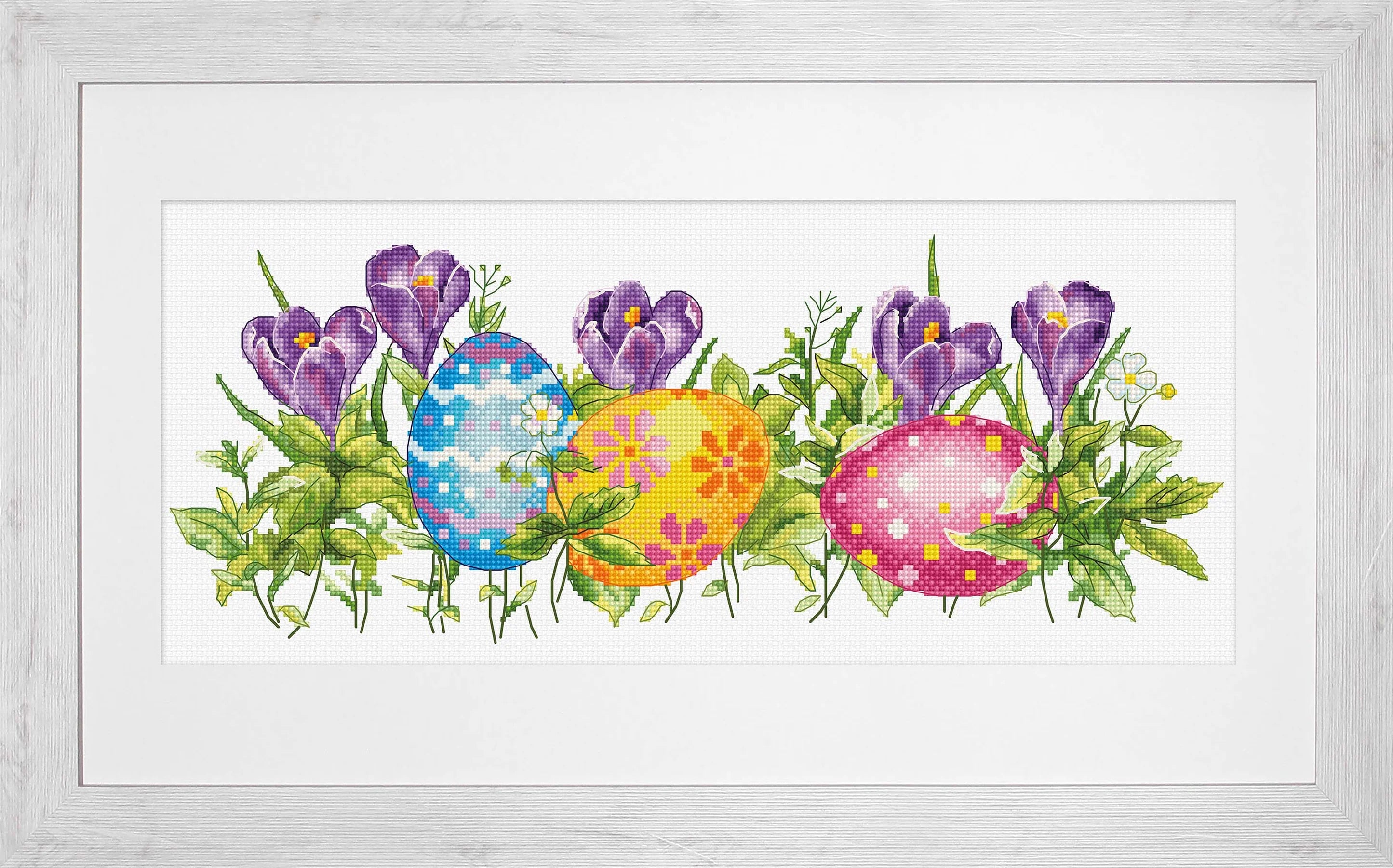 Crocus B7016L Counted Cross-Stitch Kit featuring colorful threads, Aida canvas, and needle.