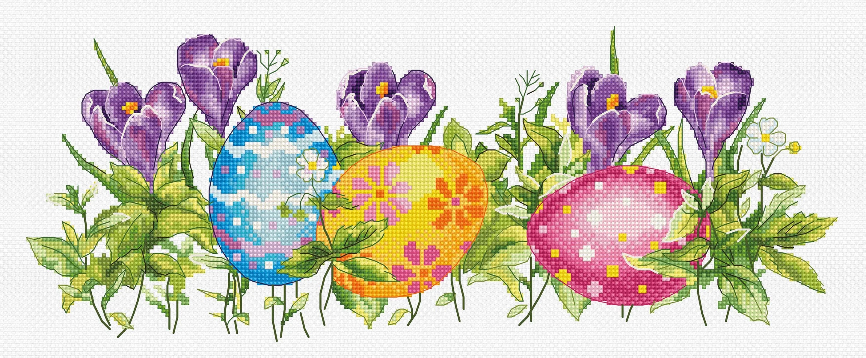 Crocus B7016L Counted Cross-Stitch Kit featuring colorful threads, Aida canvas, and needle.