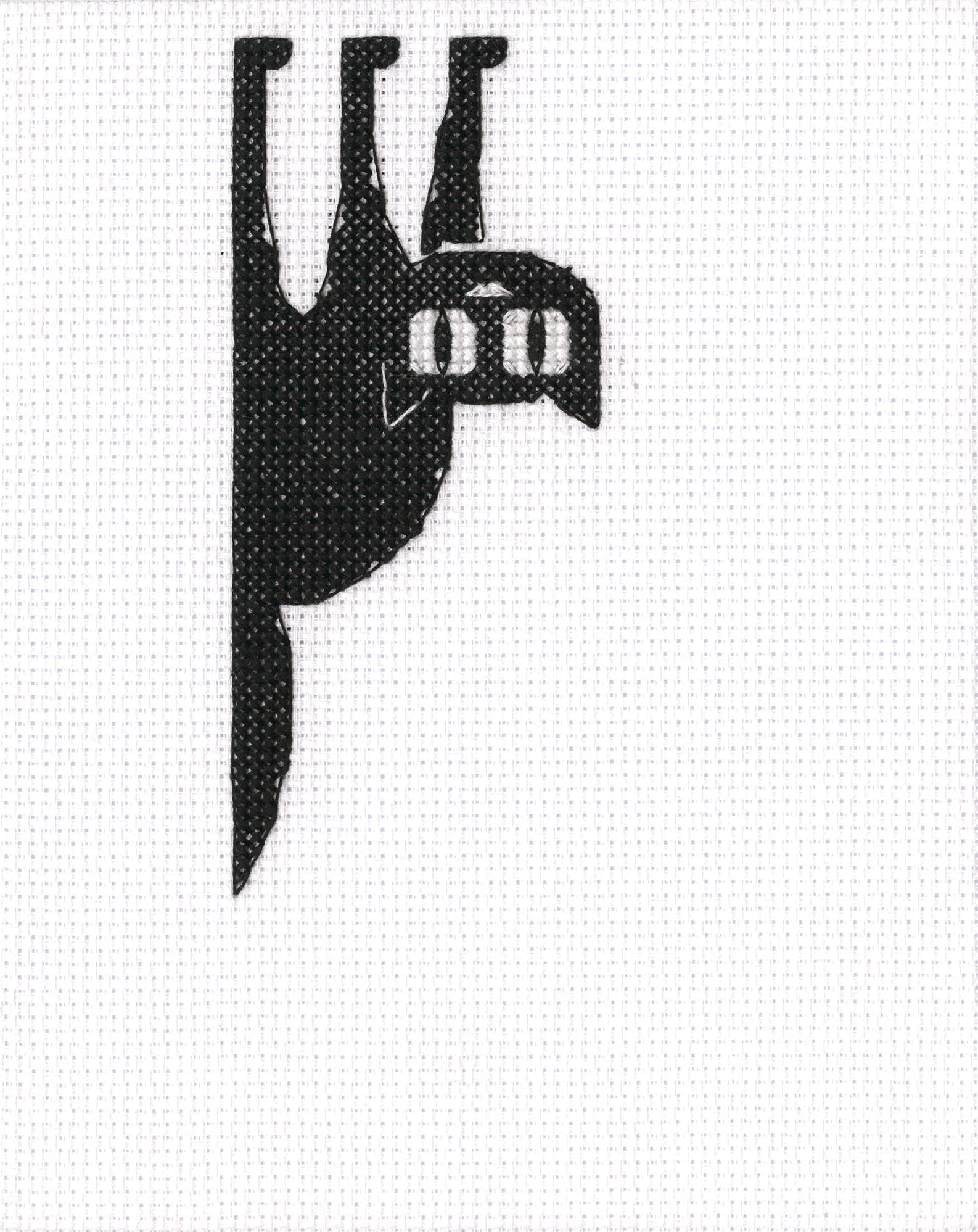 Cross-stitch kit featuring black cats design with Aida fabric, needle, and DMC threads.