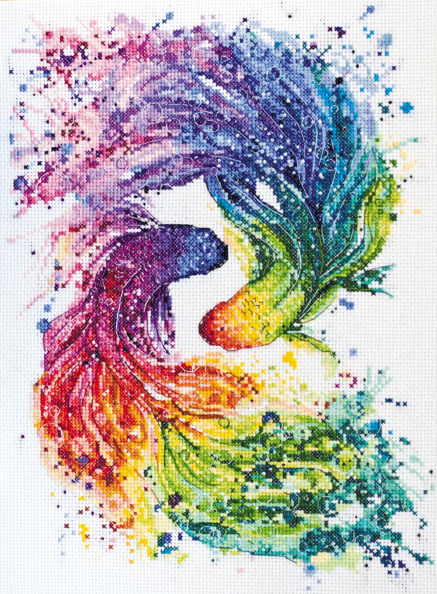 Cross-stitch kit Cha-cha-cha AH-092 featuring cotton canvas, colorful floss, and needles for crafting.