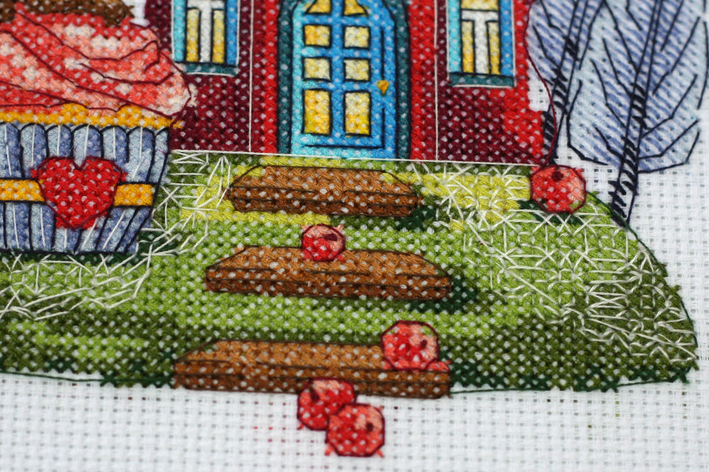 Cross-stitch kit Coffee house AH-149 featuring cotton canvas, colorful floss, and symbol scheme for easy stitching.