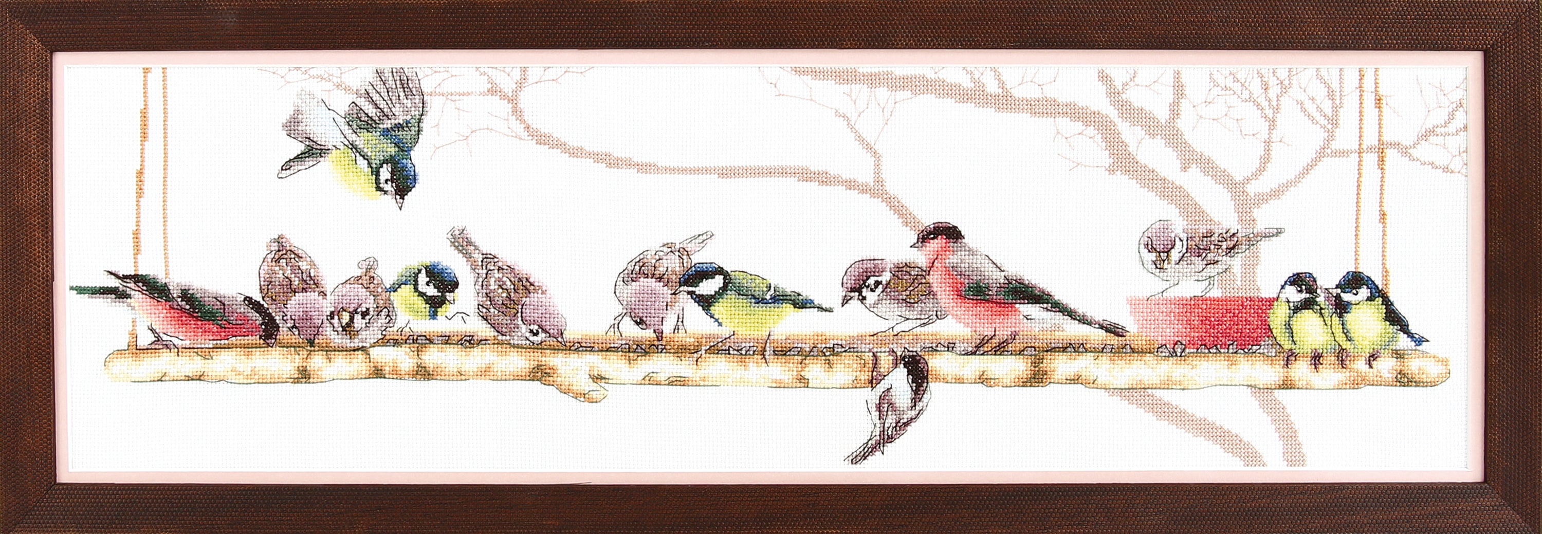 Cross-stitch kit M-312C featuring a colorful bird design with threads, beads, and Aida fabric.