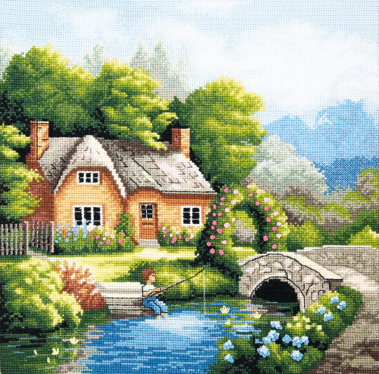 Cross-stitch kit M-394C 'Summer season' with colorful Madeira floss, Aida canvas, and instructions.
