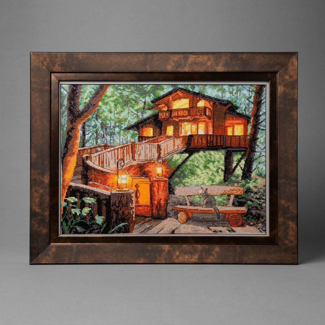 Cross-stitch kit M-466C 'Secret place' featuring colorful Madeira floss, Aida canvas, and included needle and instructions.