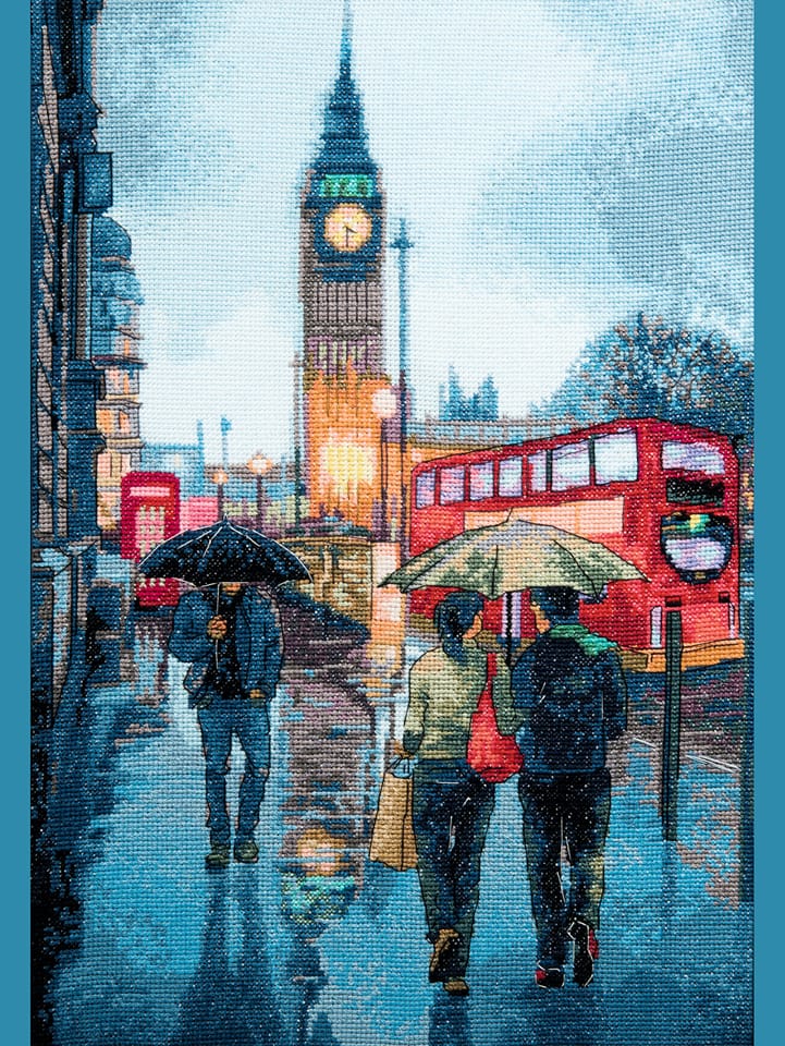 Cross-stitch kit M-488C 'Way back home' featuring Aida 14 canvas, Madeira floss in 43 colors, and a needle, perfect for crafting enthusiasts.