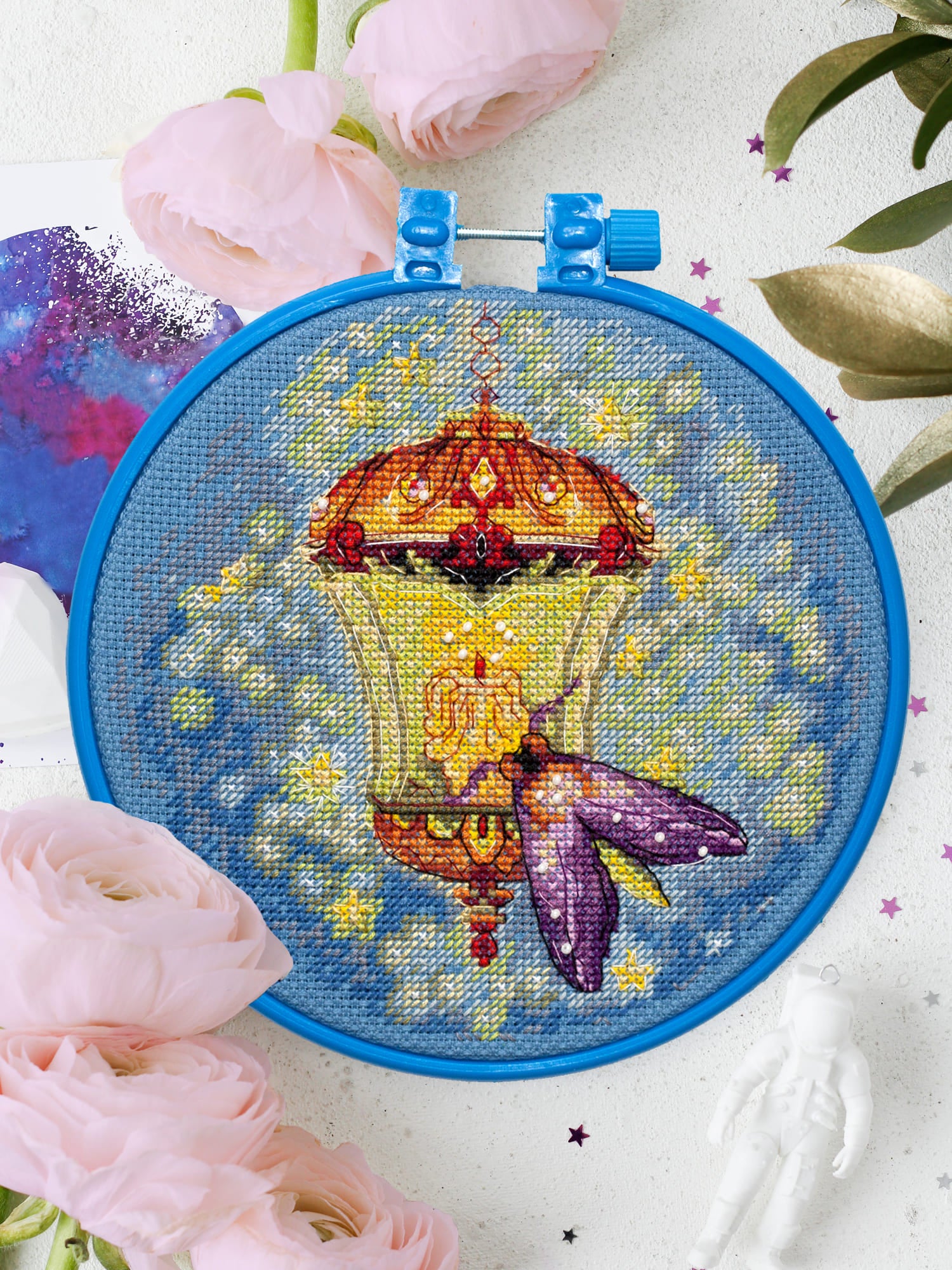 Cross-stitch kit Night Beauty AHM-056 featuring cotton canvas, colorful floss, and PRECIOSA beads.