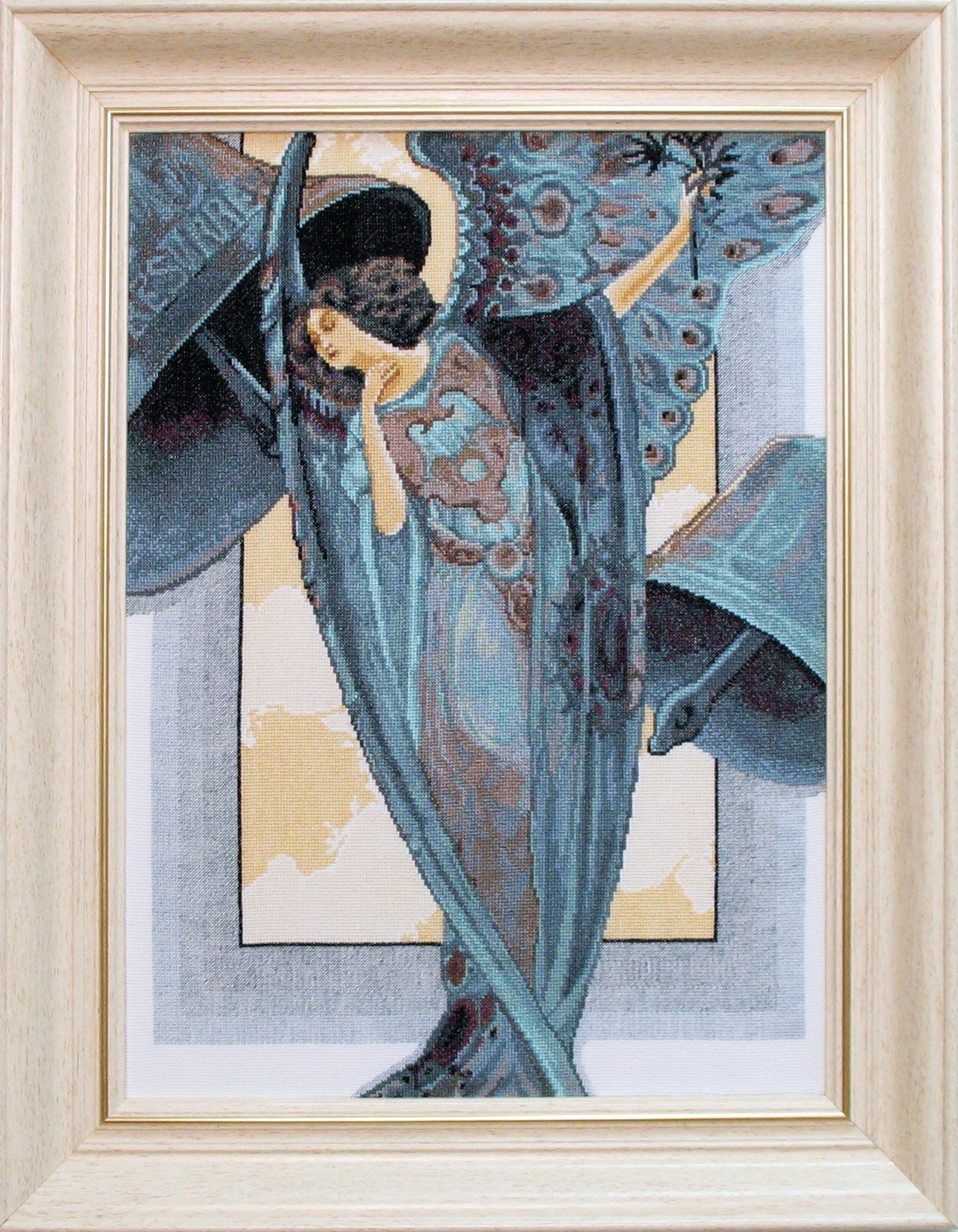 Cross-stitch kit No514C 'Night ring' with pattern, Aida fabric, threads, and needle, showcasing vibrant colors and intricate design.