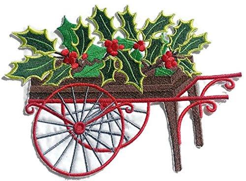 Custom Cart Flower Mistletoe embroidered patch, 8x6 inches, featuring vibrant colors and intricate embroidery on a cotton base.