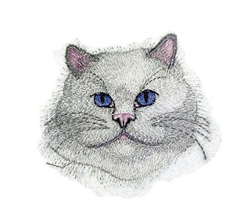 Custom embroidered patch featuring a Persian cat face, ideal for iron-on or sew-on applications.