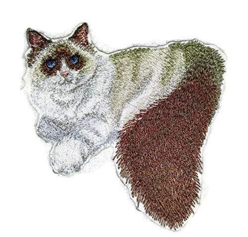 Custom embroidered patch featuring a Ragdoll cat design, suitable for iron-on or sew-on application on garments.