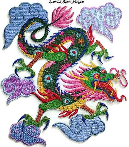 Custom Colorful Asian Dragon Embroidery Patch showcasing vibrant colors and intricate design, ideal for iron-on or sew-on applications.