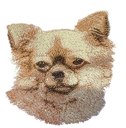 Custom embroidered patch featuring a Chihuahua face portrait, showcasing vibrant colors and detailed stitching on a cotton base.