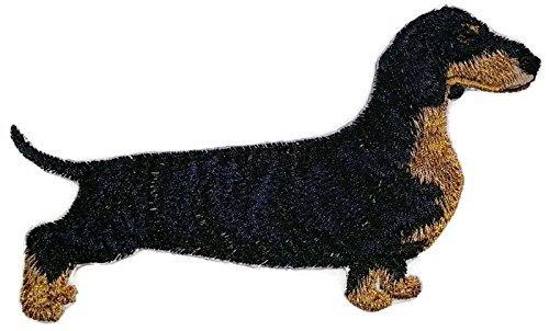 Custom Dachshund Smooth dog portrait embroidery patch, showcasing vibrant colors and intricate stitching on a cotton base.