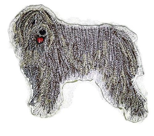 Custom embroidered patch featuring a Komondor dog design, suitable for iron-on or sew-on application.