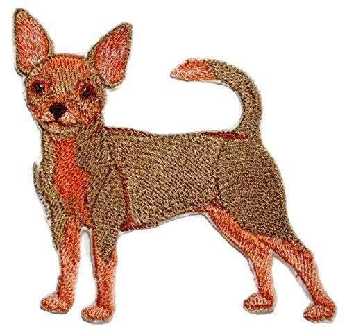 Custom embroidered patch featuring a Chihuahua dog design, suitable for iron-on or sew-on application.