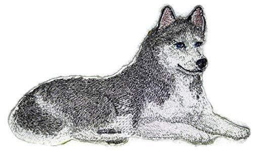 Custom embroidered patch featuring a Siberian Husky design, suitable for iron-on or sew application.