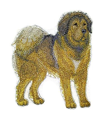 Custom embroidered patch featuring a Tibetan Mastiff design, suitable for iron-on or sew application on garments.