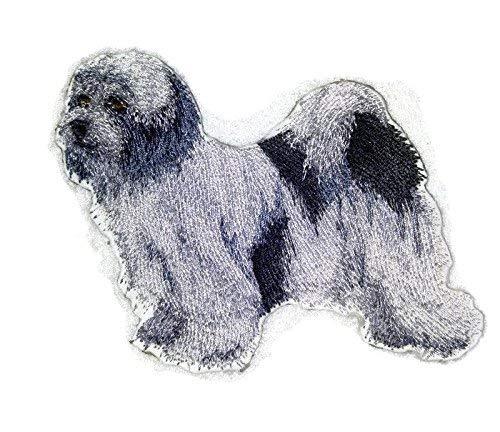 Custom embroidered patch featuring a Tibetan Terrier dog, designed for iron-on or sew-on application.