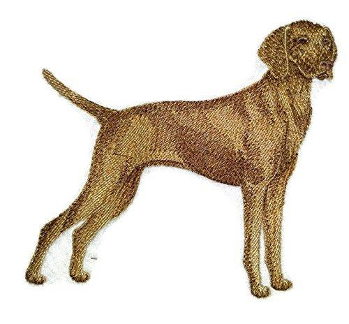Custom embroidered patch featuring a Vizsla dog design, suitable for iron-on or sew-on application.