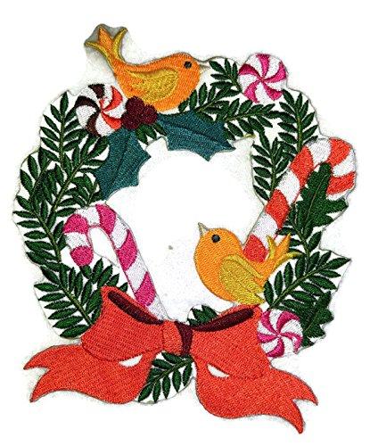 Custom Festival Christmas Wreath embroidered patch featuring vibrant colors and intricate designs, perfect for holiday garments.