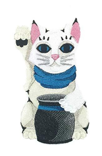 Custom embroidered patch featuring a Lucky Cat and pot design, ideal for iron-on or sew-on applications on garments.