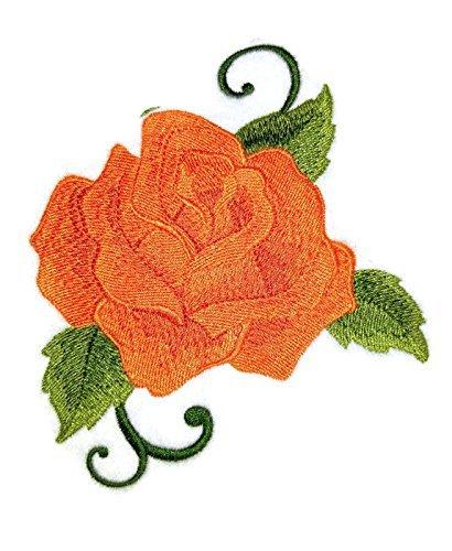Custom Orange Single Rose Embroidered Patch showcasing vibrant orange rose design on a cotton base, ideal for garments.
