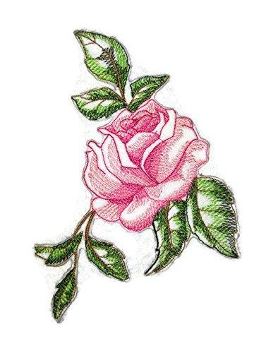 Custom Pink Victorian Rose Embroidered patch showcasing intricate embroidery on a cotton base, ideal for sewing or ironing on garments.