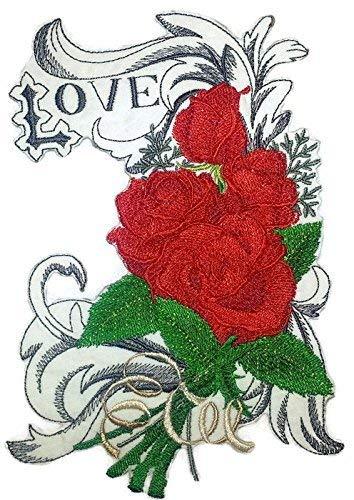 Custom Romantic Rose embroidered patch showcasing intricate rose design on a cotton base, ideal for iron-on or sewing applications.