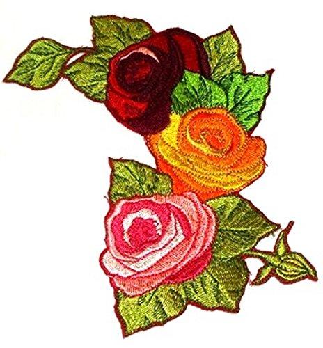 Custom Romantic Rose embroidered patch showcasing intricate rose design on a cotton base, ideal for iron-on or sewing applications.